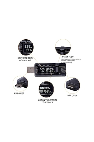 USB Voltmetre - Ampermetre OLED Ekran Şarj Kapasite Test Cihazı