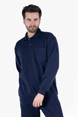 İki İplik Polo Yaka Cepli Sweatshirt Lacivert