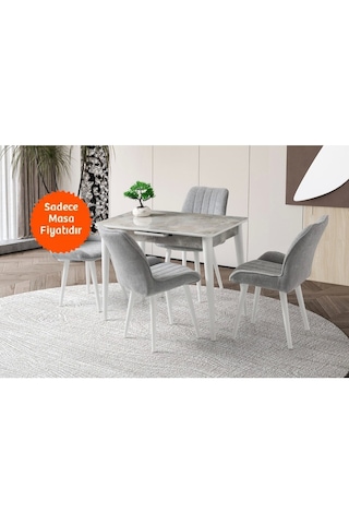 Ortadan Açılır Parlak Ahşap Yemek Masası Mermer Desenli 60x100
