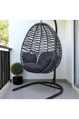 Armut Salıncak Tek Kişilik Makrome Ip Örgü Bahçe Balkon Ev Salıncağı Gri