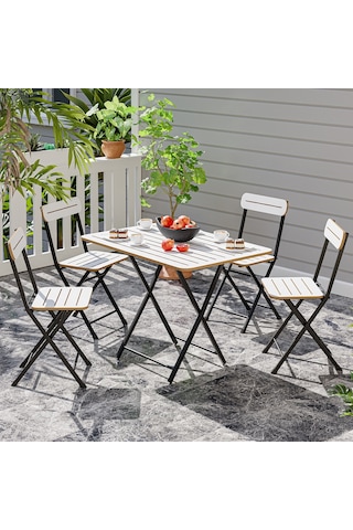 4 Kişilik Bistro Takım Bahçe Masa Sandalye Beyaz 1428 Beyaz