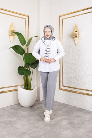 Beli Lastikli Keten Pantolon - Gri / A0104 Gri
