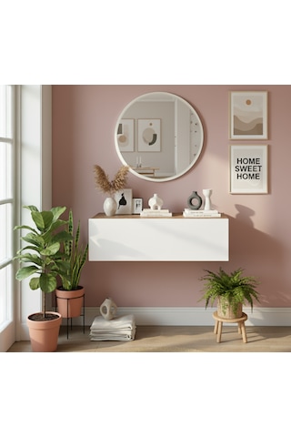 Robin Home Lia Aynalı Dresuar Kapaklı Hol Antre Duvara Monte100cm Çam - Beyaz Beyaz