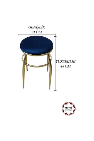 Evko Mobilya Tabure, Bar Taburesi, 2'li Tabure, Gold Ayaklı- Mavi
