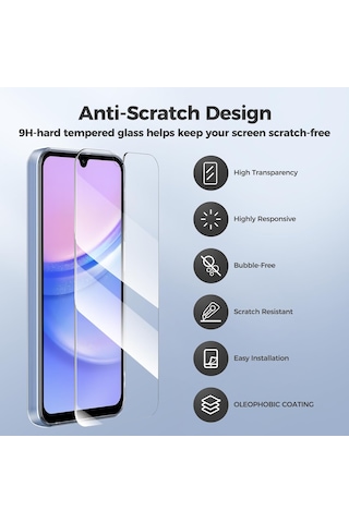 Samsung Galaxy Uyumlu M15 Kılıf Kamera Korumalı Şeffaf Silikon + 9h Cam