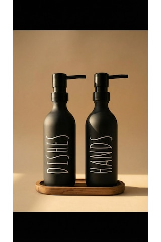 Ahşap Standlı Sıvı Sabunluk 330 Ml Mat Siyah