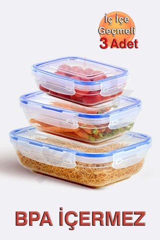 Lock&fresh Contalı Dikdörtgen Saklama Kabı 565, 975, 1675ml Üçlü Set Mavi