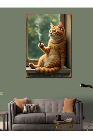 Kanvas Tablo Dertli Kedi 100cmx140cm