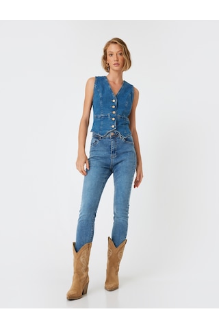 Koton Yüksek Bel Kot Pantolon Skinny Push Up Fit - Skinny Jean Orta İndigo 5wal40059md İndigo