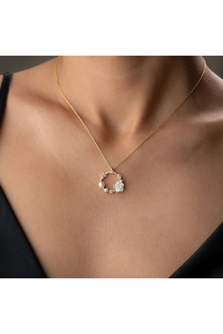 925 Ayar Gümüş Sedef Taşlı İncili Kolye Gold