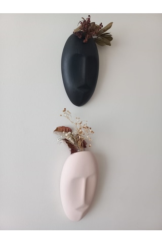 Dekoratif 2'li Yüz Duvar Vazosu, Duvar Süsü ,heykel Aksesuar Siyah Bej