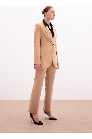 Sateen Düğme Detaylı Uzun Ceket - Camel-131431 CAMEL