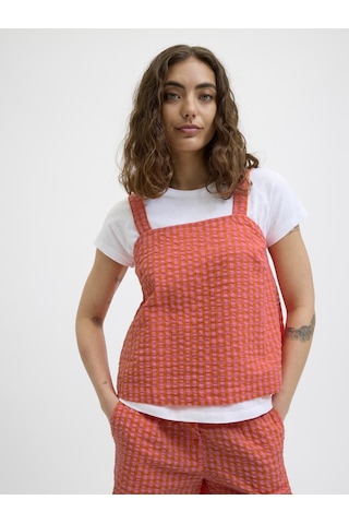 Jack & Jones Kadın Kalin Askili Ekose Desenli Bluz - Petra - 12277417 Persimmon Orange