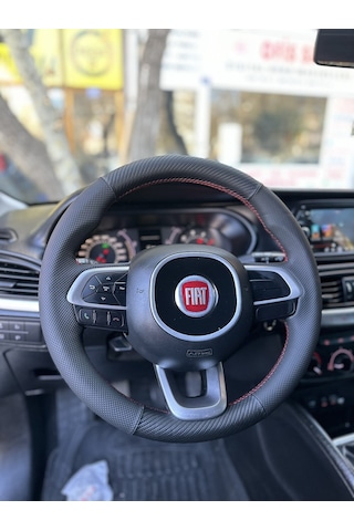 Fiat Egea Araca Özel Direksiyon Kılıfı Nokta Karbon Kırmızı Diki
