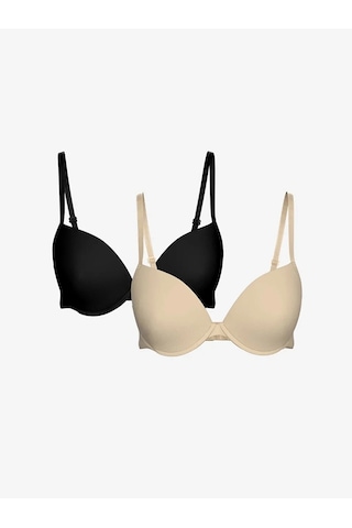 Scm Lingerie Scm Lıngerıe Siyah Balenli Dolgusuz Düz Tişört Sütyen 2'li Paket Siyah-ten Siyah - Ten Rengi