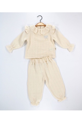Babyhola Kız Bebek Takım Bayramlık Fiyonk Detaylı Simli Müslin İkili Set 2006 Gümüş