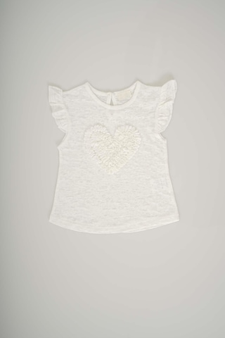 Kız Bebek Kalp Desenli Kol Modelli Pamuk Tişört Ekru