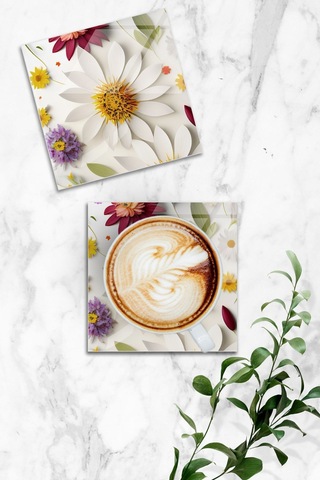Gökçeoğlu Cam Bardak Altlığı Flower Mix 4'lü Takım 10cm X 10cm Çok Renkli