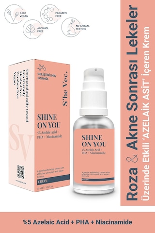 She Vec Shine On You Azelaik Asit Hassas Ciltler İçin Akne ve Leke Karşıtı Bariyer Koruyucu Krem 30 ML