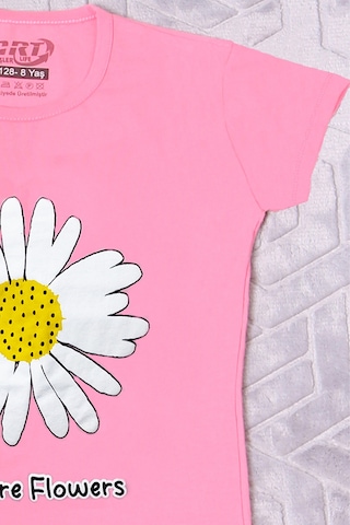Hçm Kız Çocuk Tshirt Papatya Baskılı Bisiklet Yaka D26 Pembe