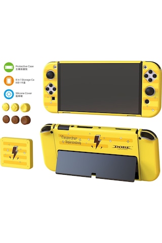 Switch Oled 3in1 Standlı Rnkli Kılıf Analog Yükseltici Ve Koruyucu Kart Kutusu Sarı
