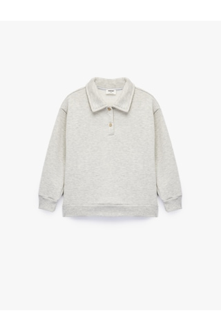 Koton Uzun Kollu Düğmeli Polo Yaka Sweatshirt Gri 6wkg10260ak Gri