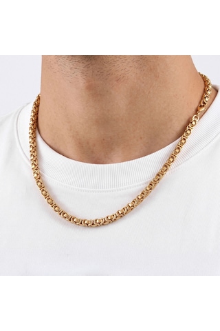 Premium Parlak Ve Şık Marin Zincir Erkek Çelik Kolye 5 Mm 55 Cm 3183eck010 - Gold Renk Altın