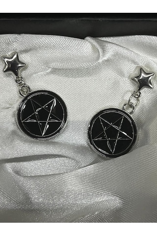 Dükkan Design Gotik Siyah Pentagram Küpe Siyah