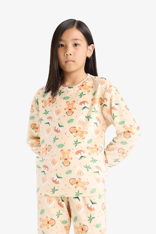 Defacto Kız Çocuk Yılbaşı Temalı Pijama Takımı Kadife Uzun Kollu Üst Uzun Alt F1210a825aubg358 Bej-bg358