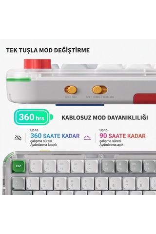 Nuphy Kick75 Tri-mode Low Profile Custom Mekanik Oyuncu Klavyesi Tape Gray-silver Nano