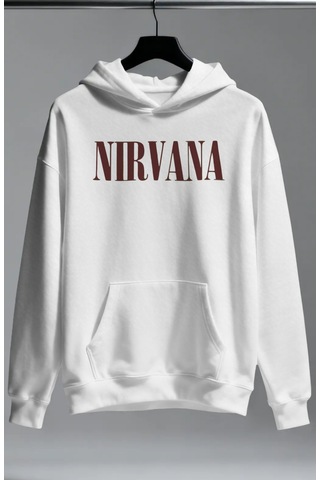 Sevbano Nirvana Rock Metal Müzik Grubu Ön Baskılı Unisex Oversize Premium beyaz