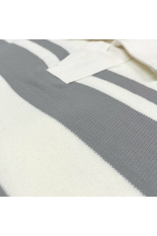 Fazra Erkek Polo Yaka Çizgili Triko Kazak 2025 Açık Gri