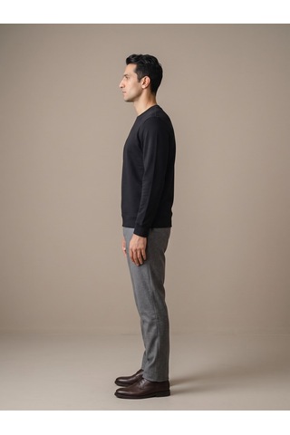 Maccali Erkek Siyah İki İplik Bisiklet Yaka Sweatshirt