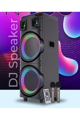 Büyük Boy Kablosuz Hoparlör 200w Çift Kablosuz Mikrofonlu Karaoke Bluetooth Speaker Şarjlı Partybox