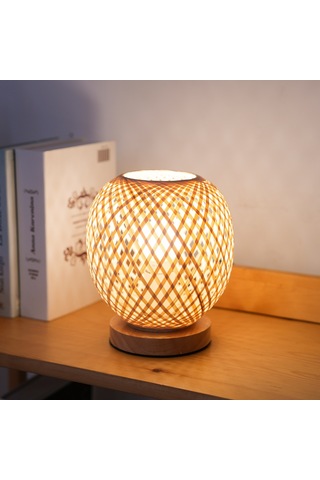 Neoglint Kahverengi Başucu Lambası Yatak Odası Rahat Bambu Dokuma Lamba Diğer