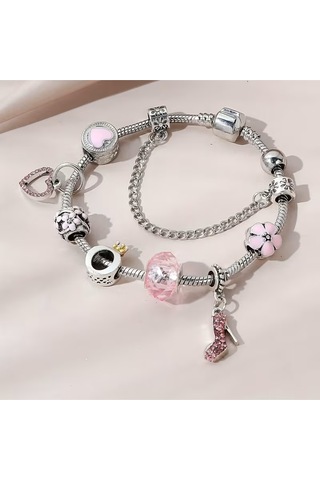 Yeni Tarz , Şık Stiletto Crystal Aşk Sevgi Charmlı Bileklik, Ahşap Kutu İçerisinde Pembe Pembe