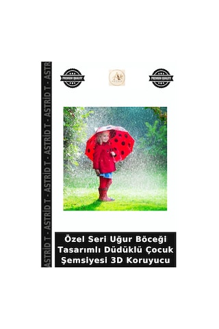 Astrid T Özel Seri Uğur Böceği Tasarımlı Düdüklü Çocuk Şemsiyesi 3d Koruyucu Kırmızı - Siyah