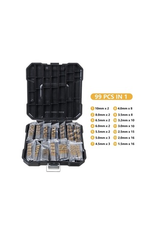 Pazly 99 Parça Hss Titanyum Kaplamalı Düz Saplı Burgu Matkap Seti - Ahşap/metal Delme Aksesuarlı, Saklama Kutusu İçerikli