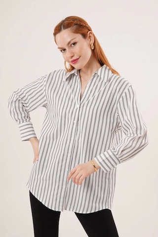 Çift Çizgi Geçişli Düğmeli Gri Gömlek Gri