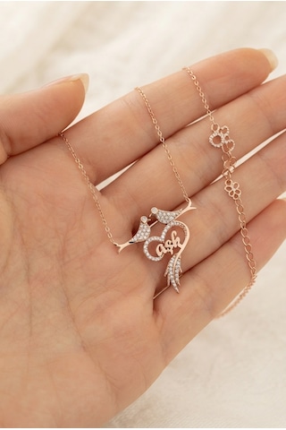 Gümüş Aşk Kuş Kolye- Rose Gold Renk - 925 Ayar Gümüş Gold - Rose Gold