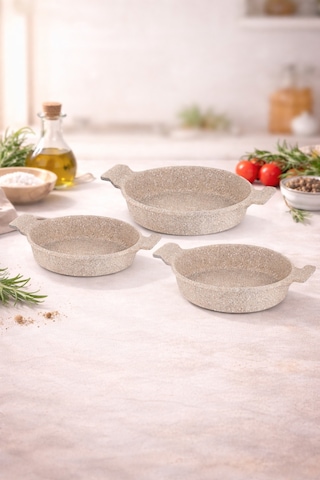 Nirvana 3 Parça Döküm Sahan Set Cappucıno - 18/20/22 Eşit Isı Dağılımlı