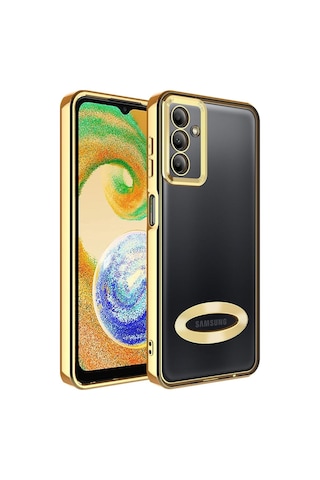 Samsung Uyumlu Galaxy A14 Kılıf Kamera Korumalı Logo Gösteren Zore Omega Kapak Gold