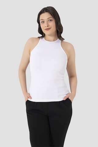 Arma Yıldız Kadın Pamuklu Fitilli Görünümlü Halter Yaka Basic Beyaz Atlet 2'li Paket beyaz