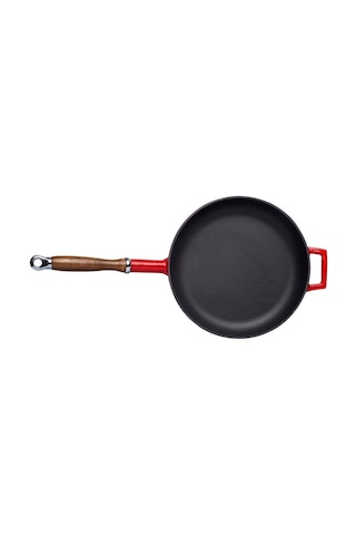 Lava Döküm Yuvarlak Kızartma Tavası Döküm Demir Ve Ahşap Saplı Çap Ø 28cm. Teşhir