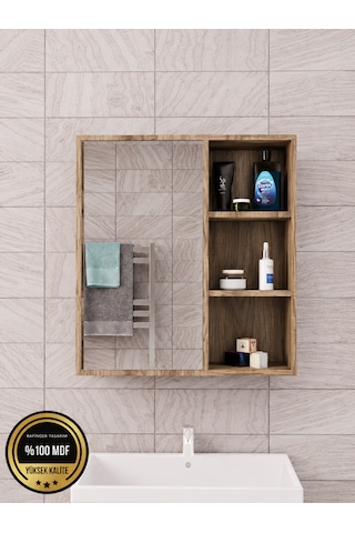 Dalin Tek Kapak Aynalı Banyo Dolabı Mdf Açık Ceviz