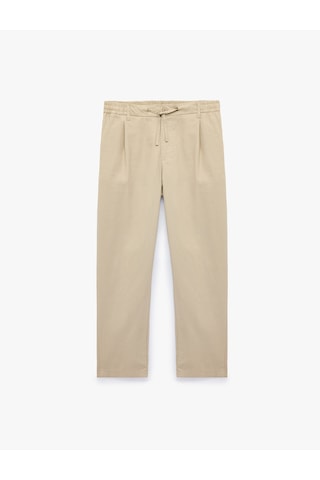 Koton Slim Fit Cepli Pileli Keten Karışımlı Düğmeli Beli Lastikli Bağcıklı Pantolon Bej 6sam40167hw Ekru