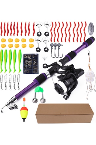 Springsun Fıshkıng 1.8m Uzayabilir Luya Kamış Seti, 55 Parça Yeni Başlangıçcı Paketi, Yumuşak Yem Uyumlu, Nehir Ve Deniz Balıkçılığı İçin Taşınabilir Kombinasyon Mor