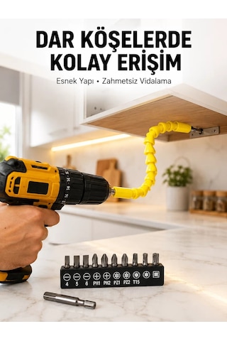 Northcity 12'li Akrobat Vidalama Seti - Esnek Uçlu 1/4 İnç Çok Yönlü Bitler
