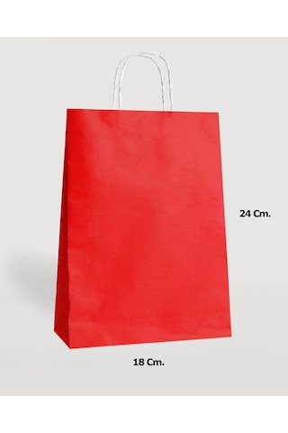 Büküm Saplı Kraft Kağıt Çanta Karton Hediyelik Poşet Torba Kırmızı 10'lu 18 x 24 CM