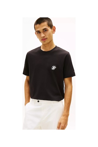 Tommy Hilfiger Erkek Regular Fit Th Logo İşlemeli Pamuklu Kısa Kollu Siyah T-shirt Siyah